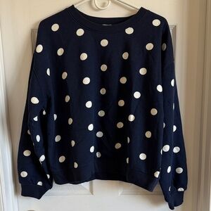 NWT LOFT Women’s Navy Polka Dot Sweater - White Dot Crewneck
